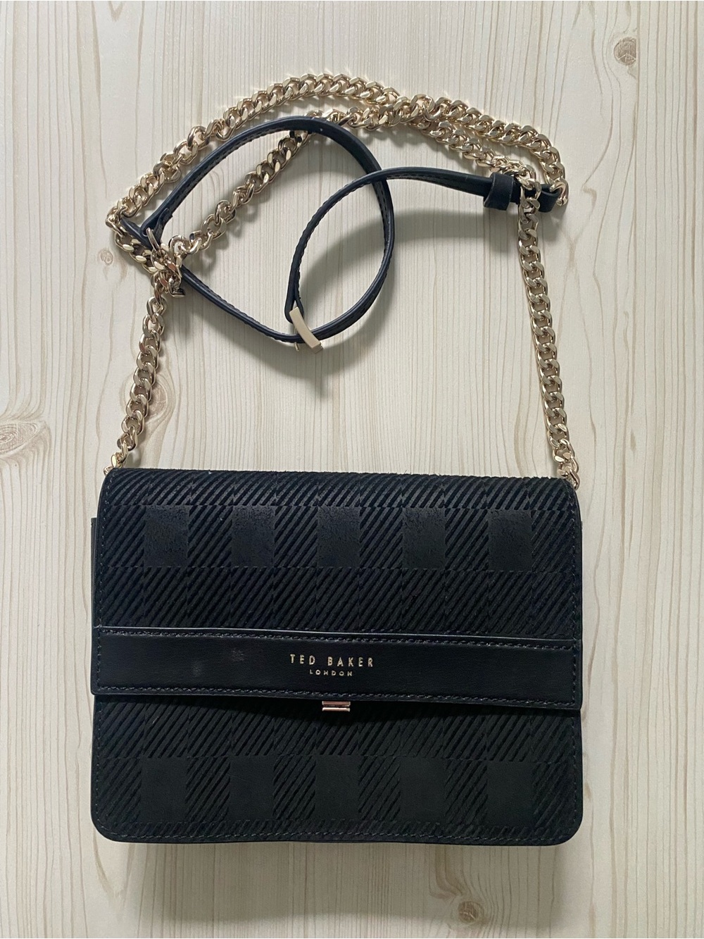 Ted Baker Black Quilted Crossbody with Gold Chain Strap